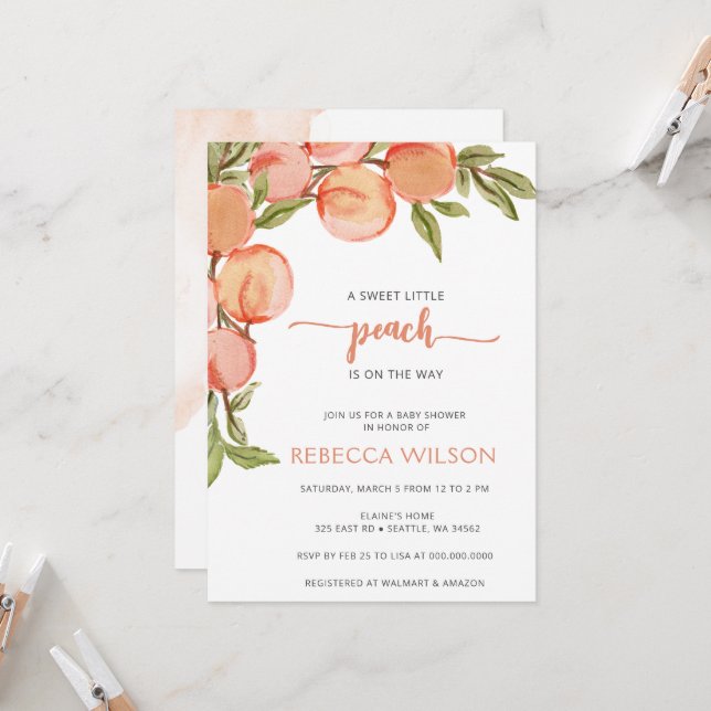 Little Peach is on the Way Baby Shower Invitation (Front/Back In Situ)