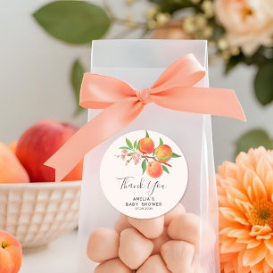 Little Peach Is On The Way Baby Shower thankyou Classic Round Sticker