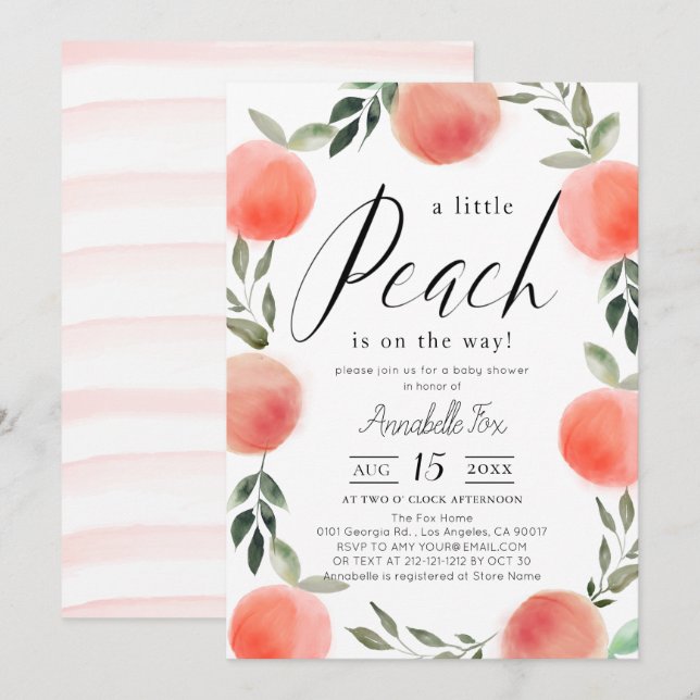 Little Peach Watercolor Baby Shower Invitation (Front/Back)