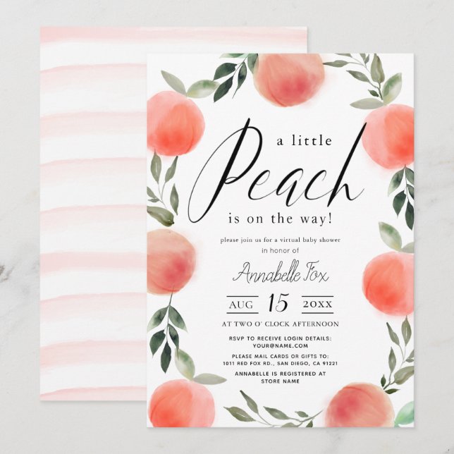 Little Peach Watercolor Virtual Baby Shower Invitation (Front/Back)