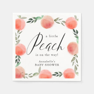 Little Peach Watercolor Wreath Baby Shower Napkin