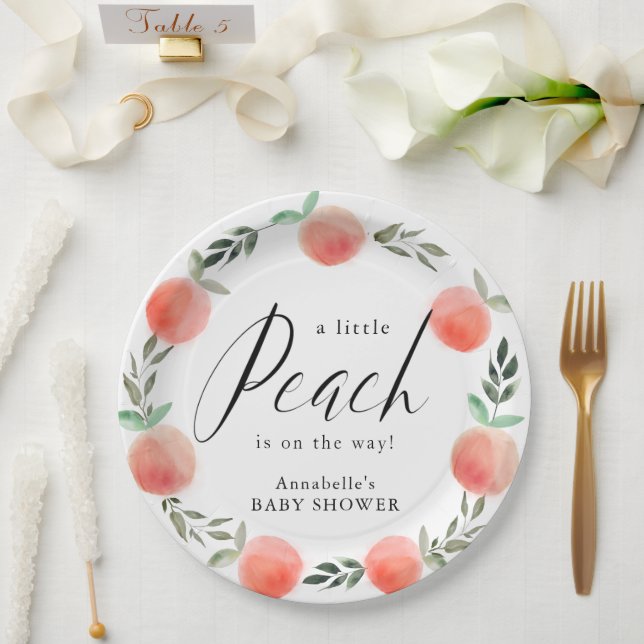 Little Peach Watercolor Wreath Baby Shower Paper Plate (Wedding)