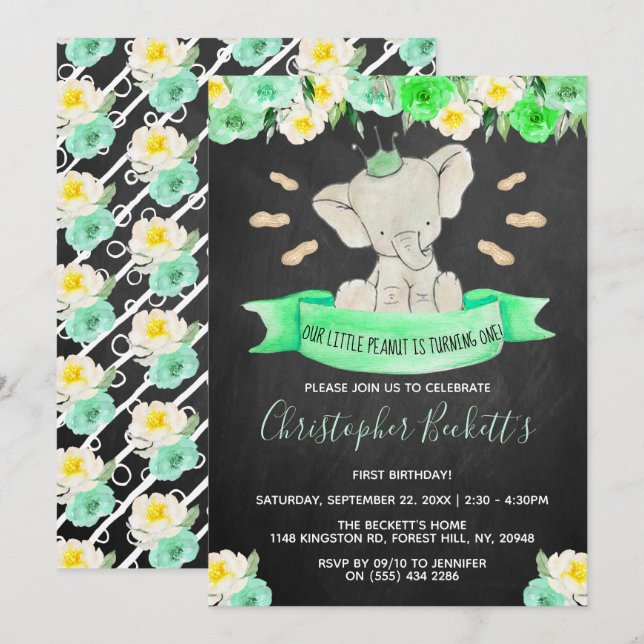 Little Peanut 1st Birthday Invitation (Front/Back)