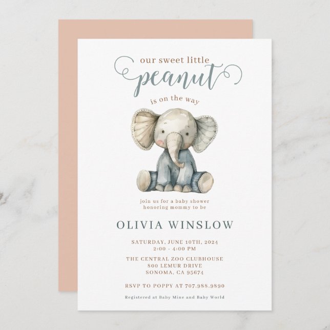 Little Peanut Baby Elephant Baby Shower Invitation (Front/Back)