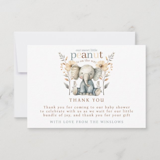 Little Peanut Baby Elephant Baby Shower Thank You Card (Front)