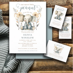 Little Peanut Baby Elephant Blue Baby Shower Invitation