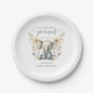 Little Peanut Baby Elephant Blue Baby Shower Paper Plate