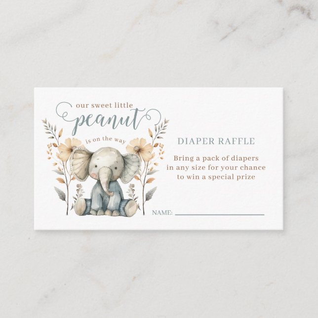 Little Peanut Baby Elephant Blue Diaper Raffle Enclosure Card (Front)