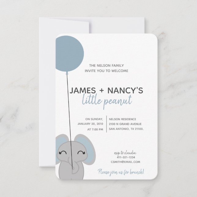 little peanut BABY SHOWER blue elephant Invitation (Front)