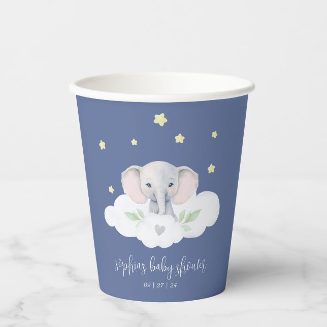 Little Peanut Baby Shower Blue Elephant Napkins Paper Cups (Front)