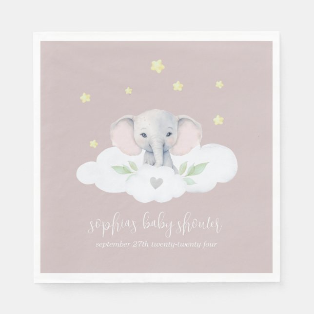 Little Peanut Baby Shower Pink Elephant Napkins (Front)