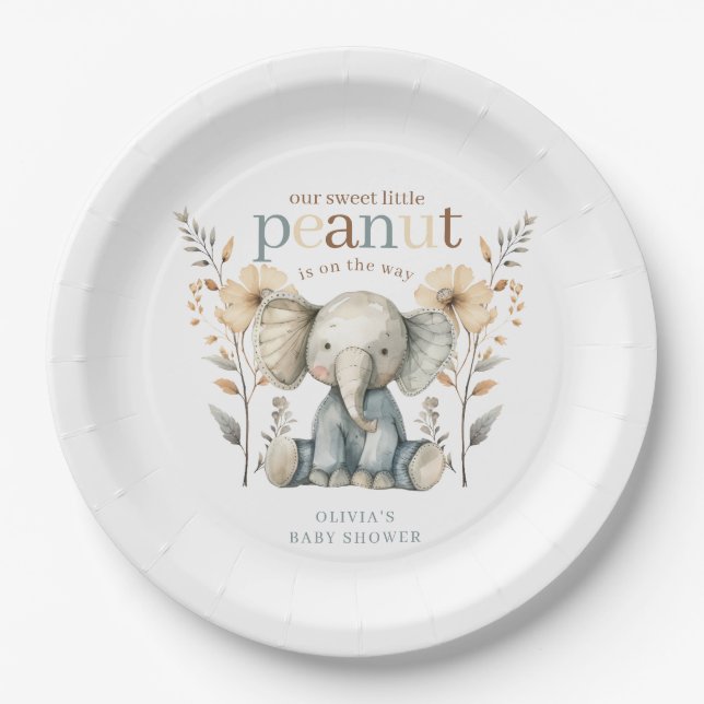 Little Peanut Blue Baby Elephant Paper Plate (Front)