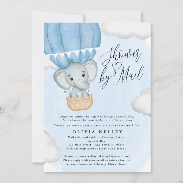 Little Peanut Blue Elephant Baby Shower by Mail Invitation (Front)