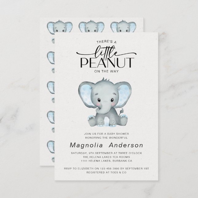 Little Peanut Blue Elephant Baby Shower Invitation (Front/Back)