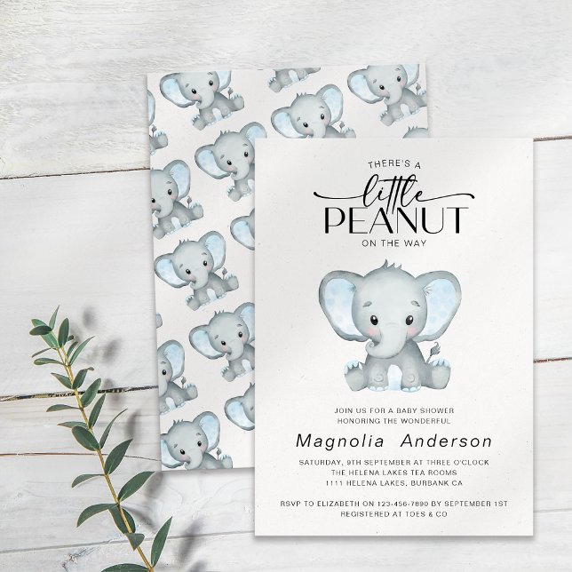 Little Peanut Blue Elephant Baby Shower Invitation (Creator Uploaded)