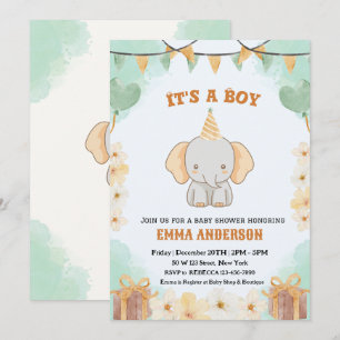 Little Peanut Dreams – Elephant Baby Boy Shower  Invitation