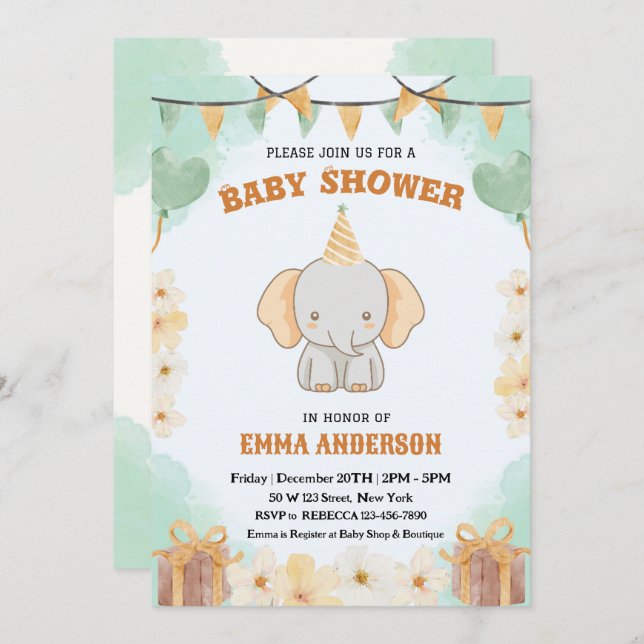Little Peanut Dreams – Elephant Baby Shower  Invitation (Front/Back)