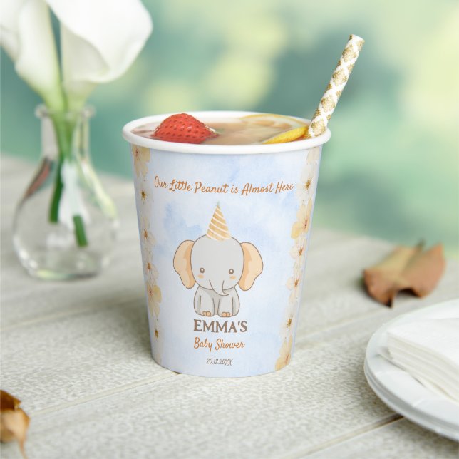 Little Peanut Dreams – Elephant Baby Shower Paper Cups (Insitu)