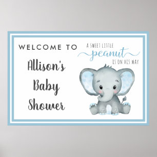 Little Peanut Elephant Baby Boy Shower Welcome Poster