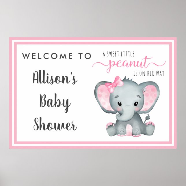 Little Peanut Elephant Baby Girl Shower Welcome Poster (Front)