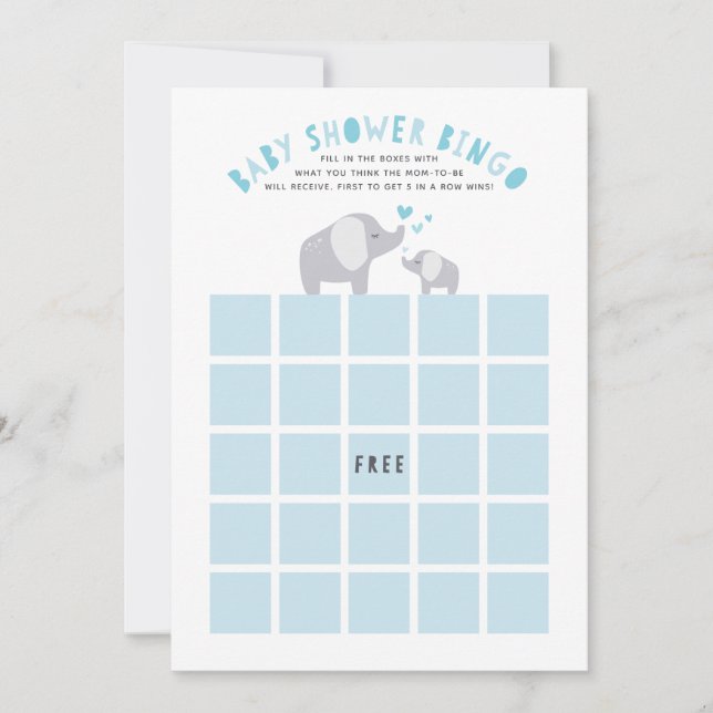 Little Peanut Elephant Baby Shower Bingo Game Blue Invitation (Front)