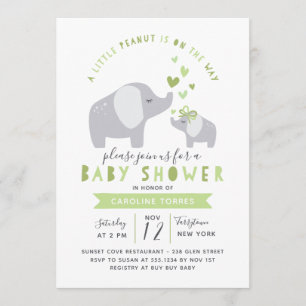 Little Peanut Elephant Baby Shower Green Invitation