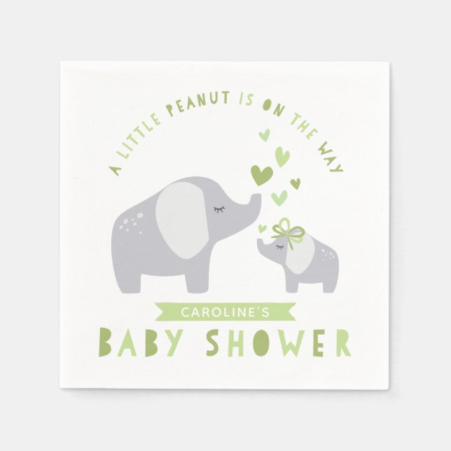Little Peanut Elephant | Baby Shower | Green Napkin (Front)