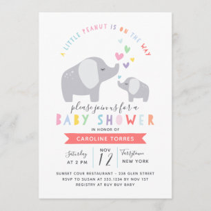 Little Peanut Elephant   Baby Shower   Rainbow Invitation