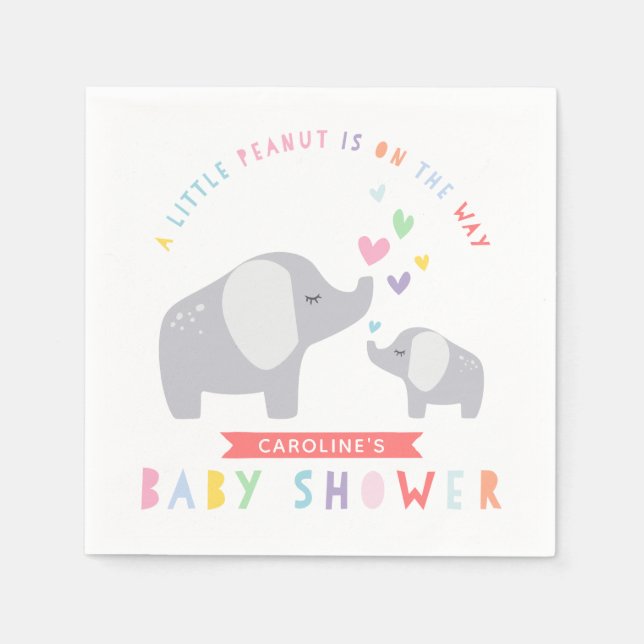 Little Peanut Elephant | Baby Shower | Rainbow Napkin (Front)