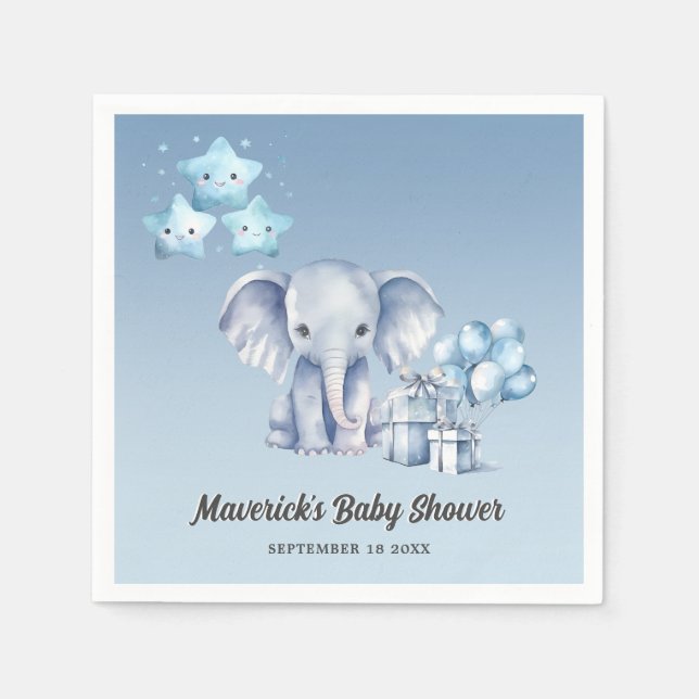 Little Peanut Elephant Blue Balloon Baby Shower Napkin (Front)