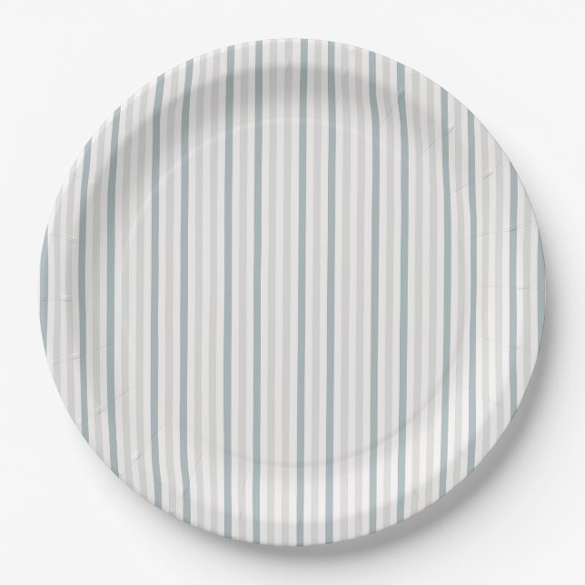Little Peanut Elephant Blue Striped Baby Shower Paper Plate (Front)