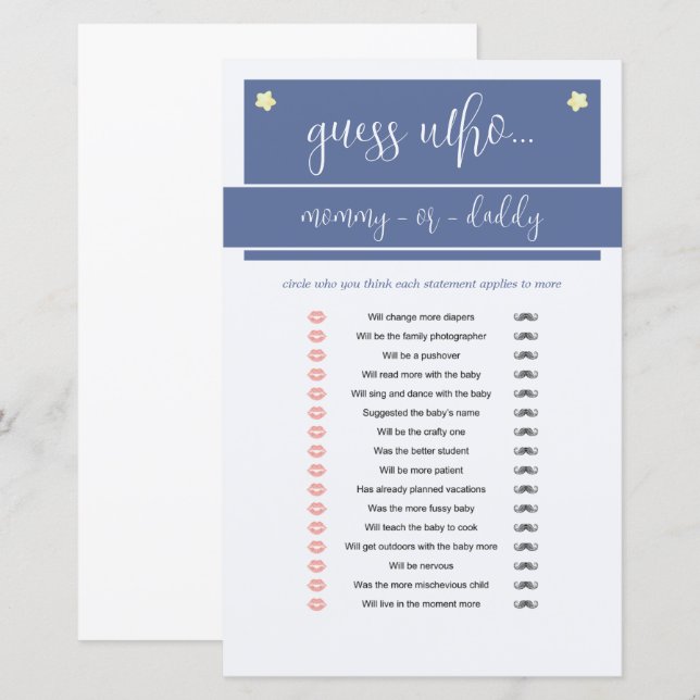 Little Peanut Elephant Boy Baby Shower Game Blue (Front/Back)