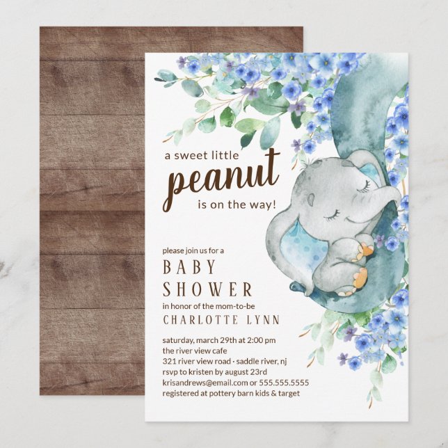 Little Peanut Elephant Boys Baby Shower Invitation (Front/Back)