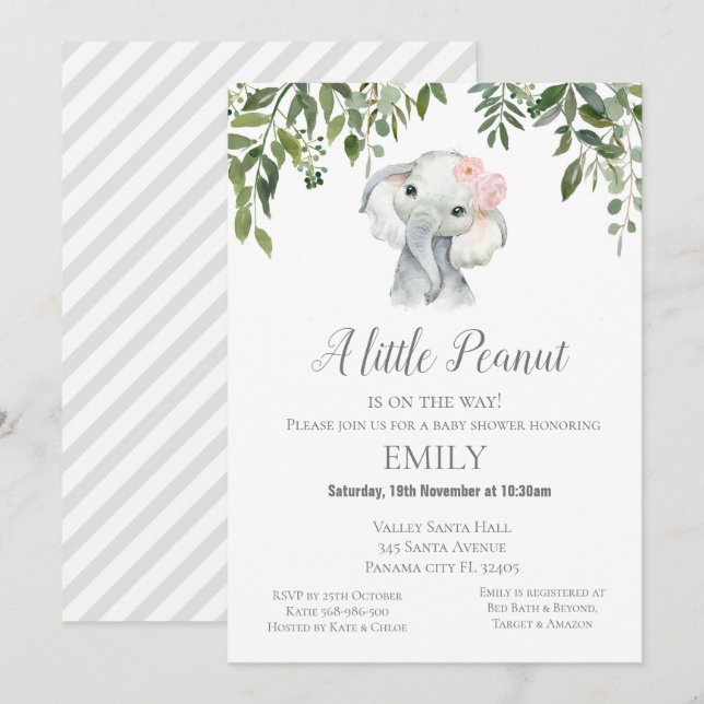 Little Peanut Elephant Invitation - Baby Shower (Front/Back)
