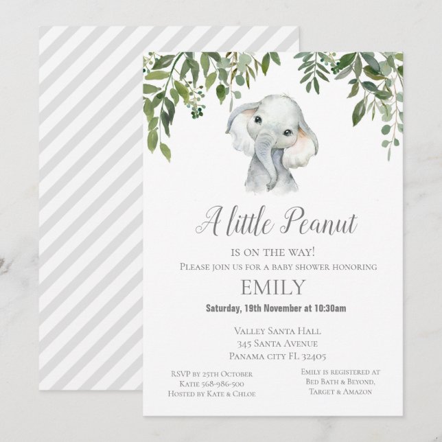 Little Peanut Elephant Invitation - Baby Shower (Front/Back)