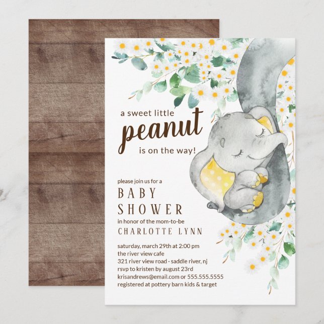 Little Peanut Elephant Neutral Baby Shower Invitation (Front/Back)