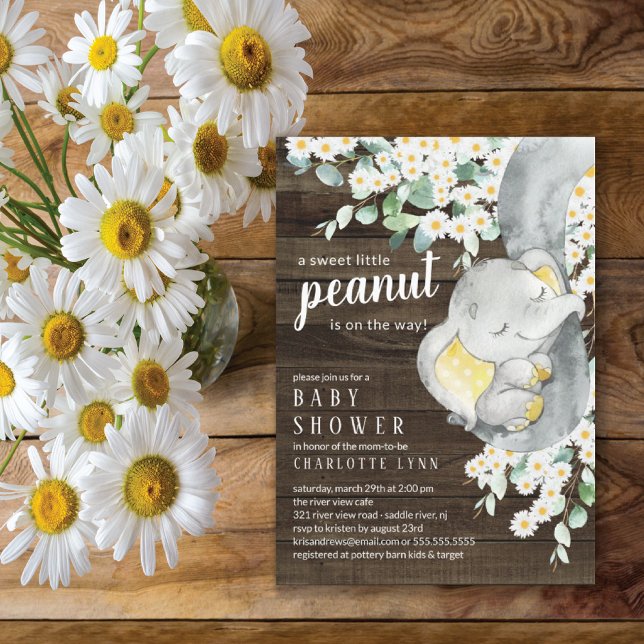 Little Peanut Elephant Neutral Baby Shower Invitation (Creator Uploaded)