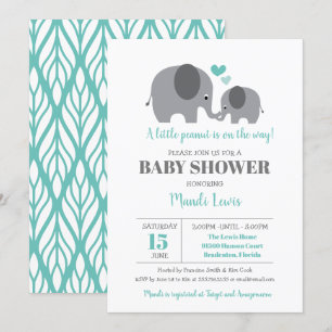 Little Peanut Elephant Teal Baby Shower Invitation