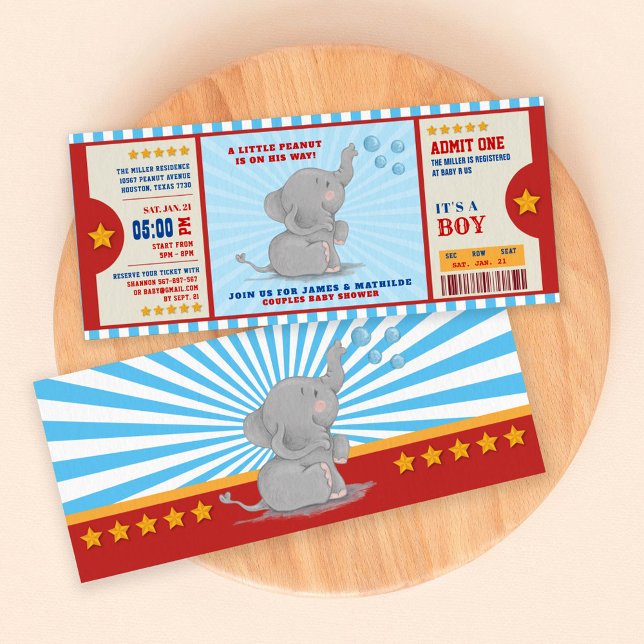 Little peanut elephant Ticket Couples Baby Shower Invitation (Creator Uploaded)
