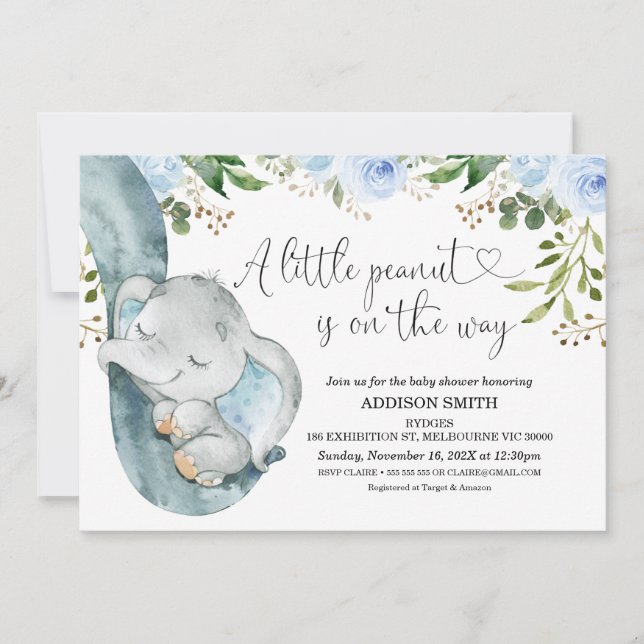 Little Peanut Elephant Trunk Baby Shower Invitation (Front)