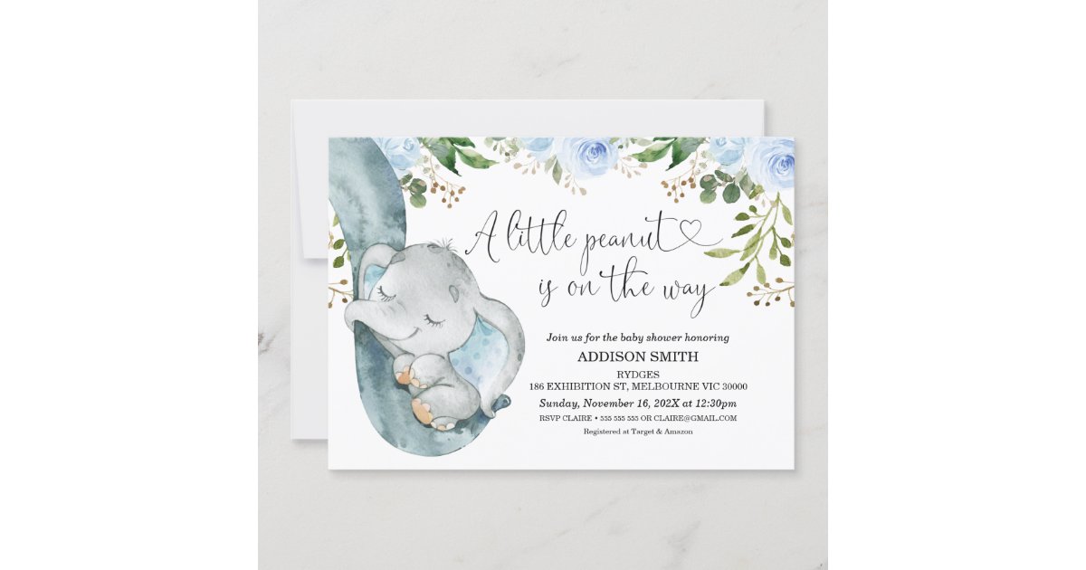 Little Peanut Elephant Trunk Baby Shower Invitation Zazzle