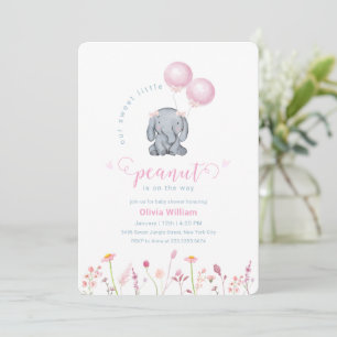 Little Peanut Floral Balloon Elephant Baby Shower Invitation