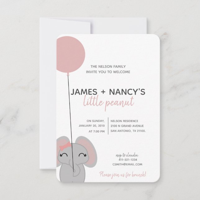 little peanut girl BABY SHOWER elephant Invitation (Front)