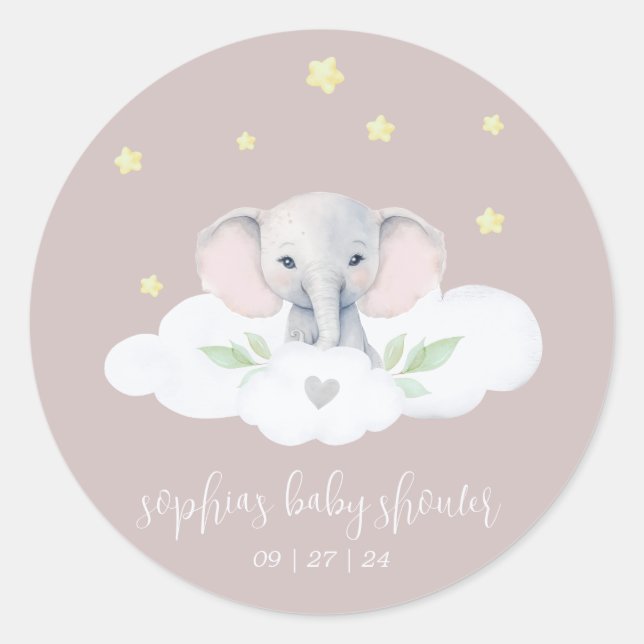 Little Peanut Girl Baby Shower Pink Elephant Classic Round Sticker (Front)