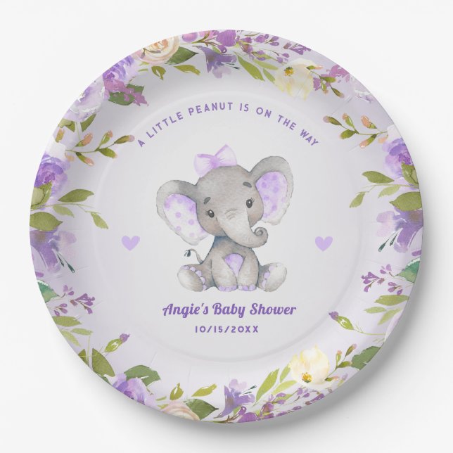 Little Peanut Girl Lavender Baby Shower Sprinkle Paper Plate (Front)
