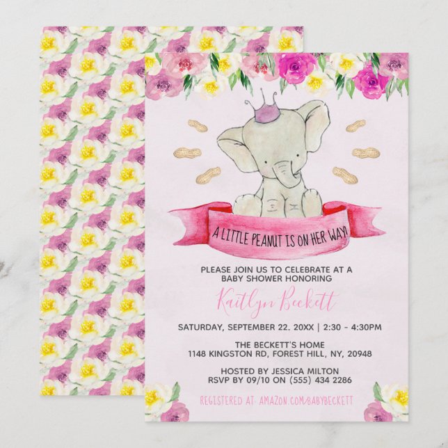 Little Peanut Girls Baby Shower Invitation (Front/Back)