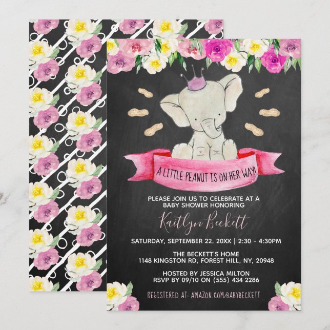 Little Peanut Girls Baby Shower Invitation (Front/Back)