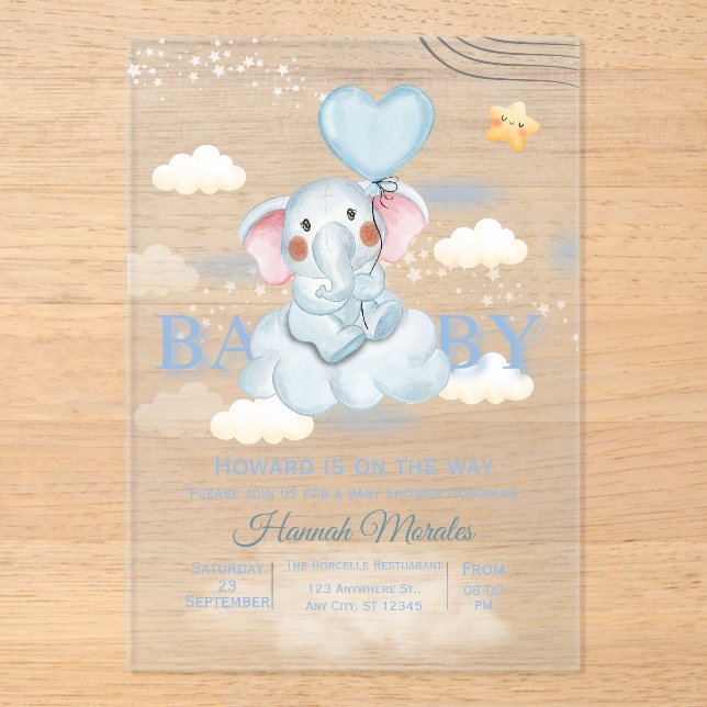 Little Peanut is on the Way Blue Heart Balloon Inv Acrylic Invitations (Front)