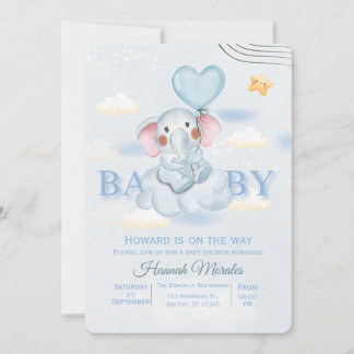Little Peanut is on the Way Blue Heart Balloon Inv Invitation
