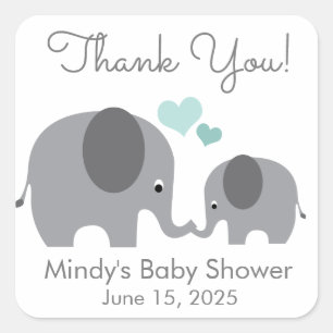 Little Peanut Mummy & Baby Elephant Shower Favour Square Sticker
